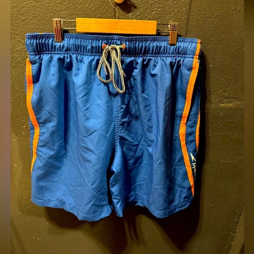 Men’s Speedo Blue Orange Drawstring Swim Trunks Size Large